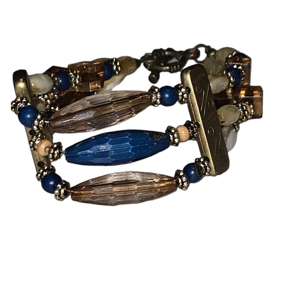 Handmade Three Row Beaded Bracelet. - Picture 2 of 2